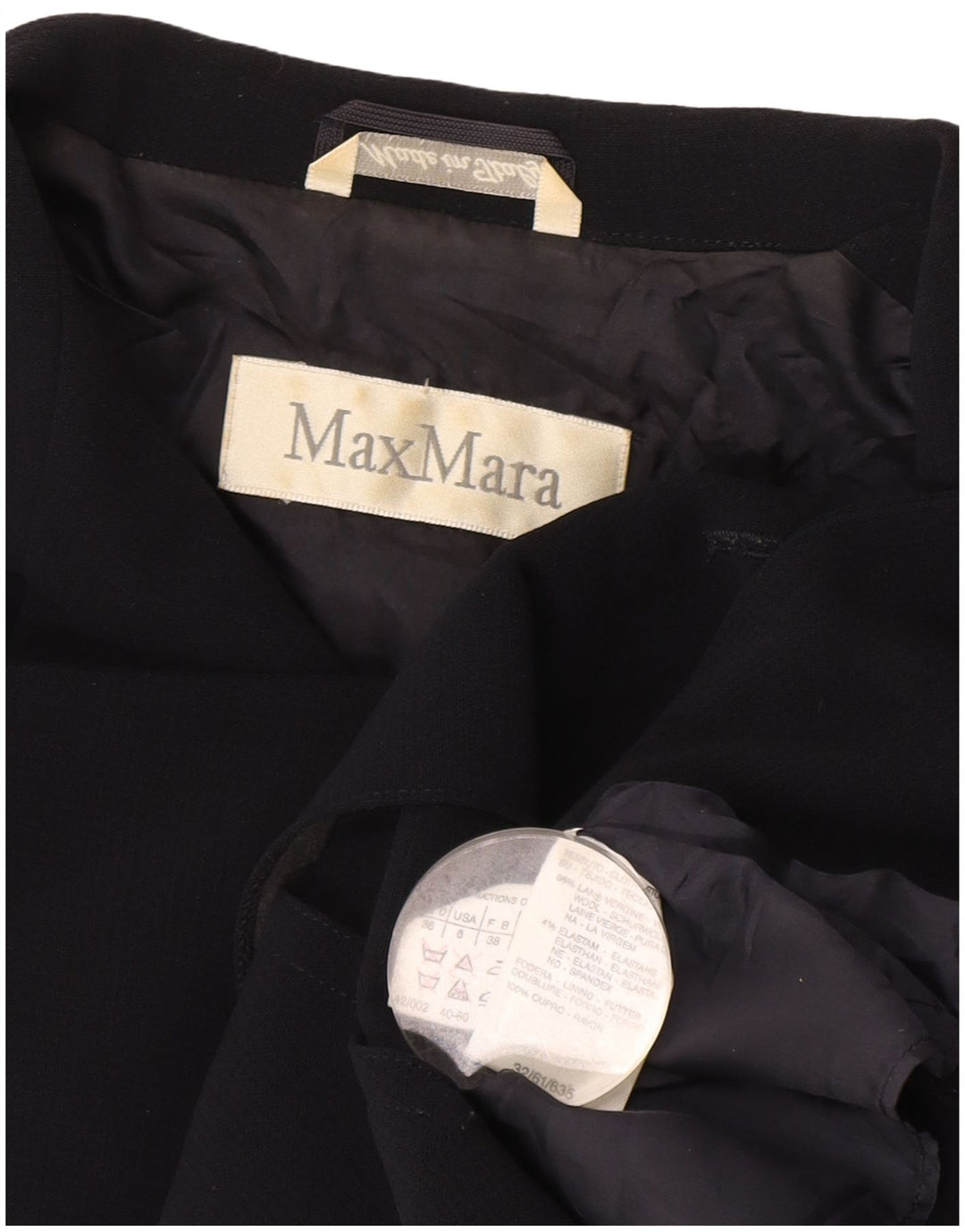 Sacou blazer pentru femei Max Mara cu 2 nasturi UK 10 Lână bleumarin mică
