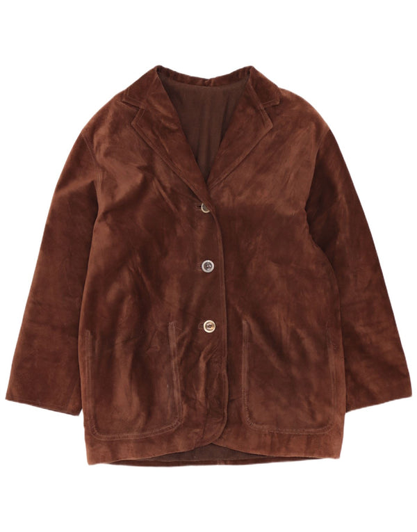 Jachetă vintage de damă supradimensionată din piele intoarsa EU 40 maro mediu din piele