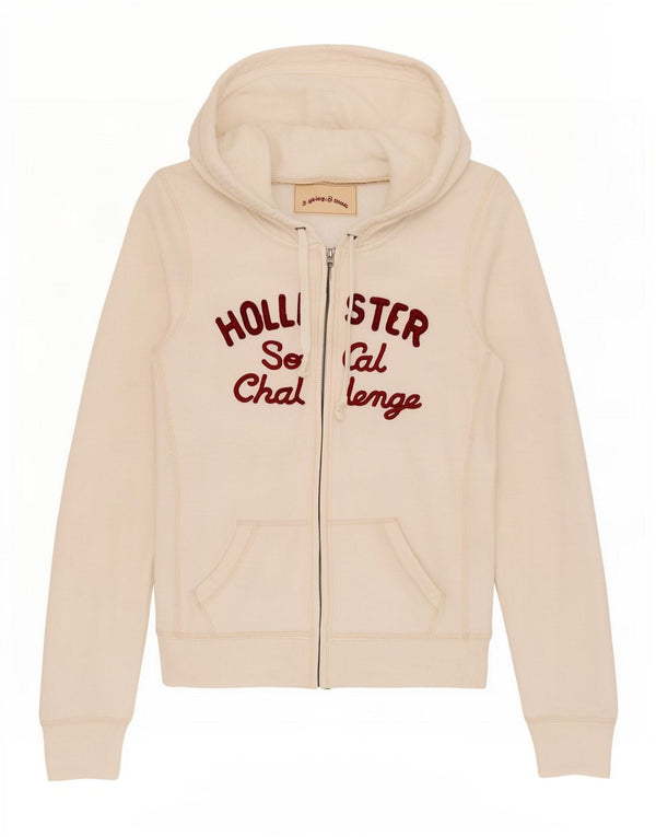 Pulover Hollister pentru damă, cu fermoar și grafic, bumbac alb mediu UK 12