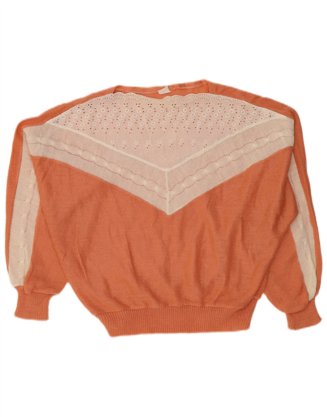 Pulover VINTAGE pentru femei cu gât de barcă UK 14 Medium Orange Colorblock