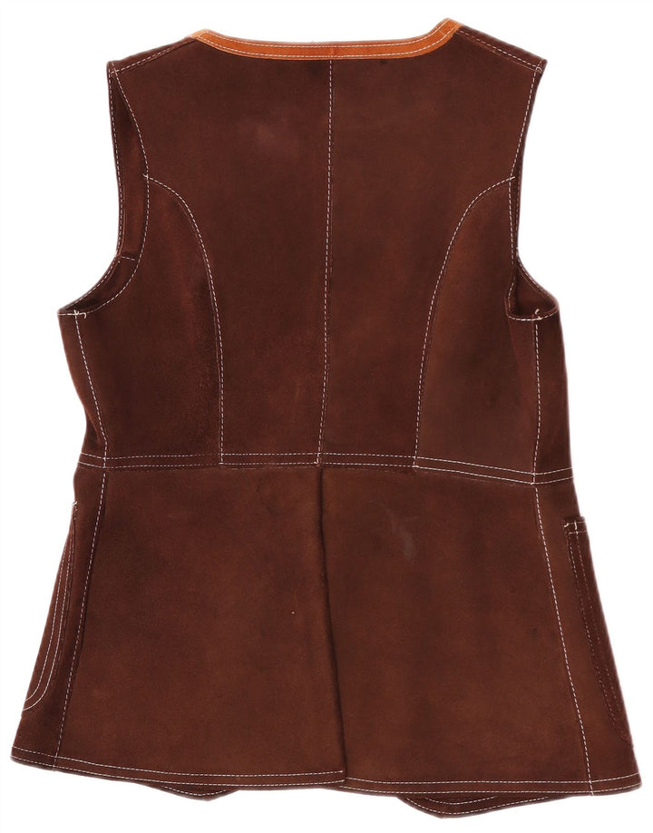 Vestă vintage pentru femei de piele intoarsa UK 12 maro mediu