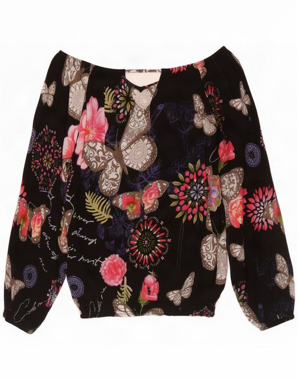Desigual Womens Off Shore Oversized Bluze Top UK 10 Small Black Floral