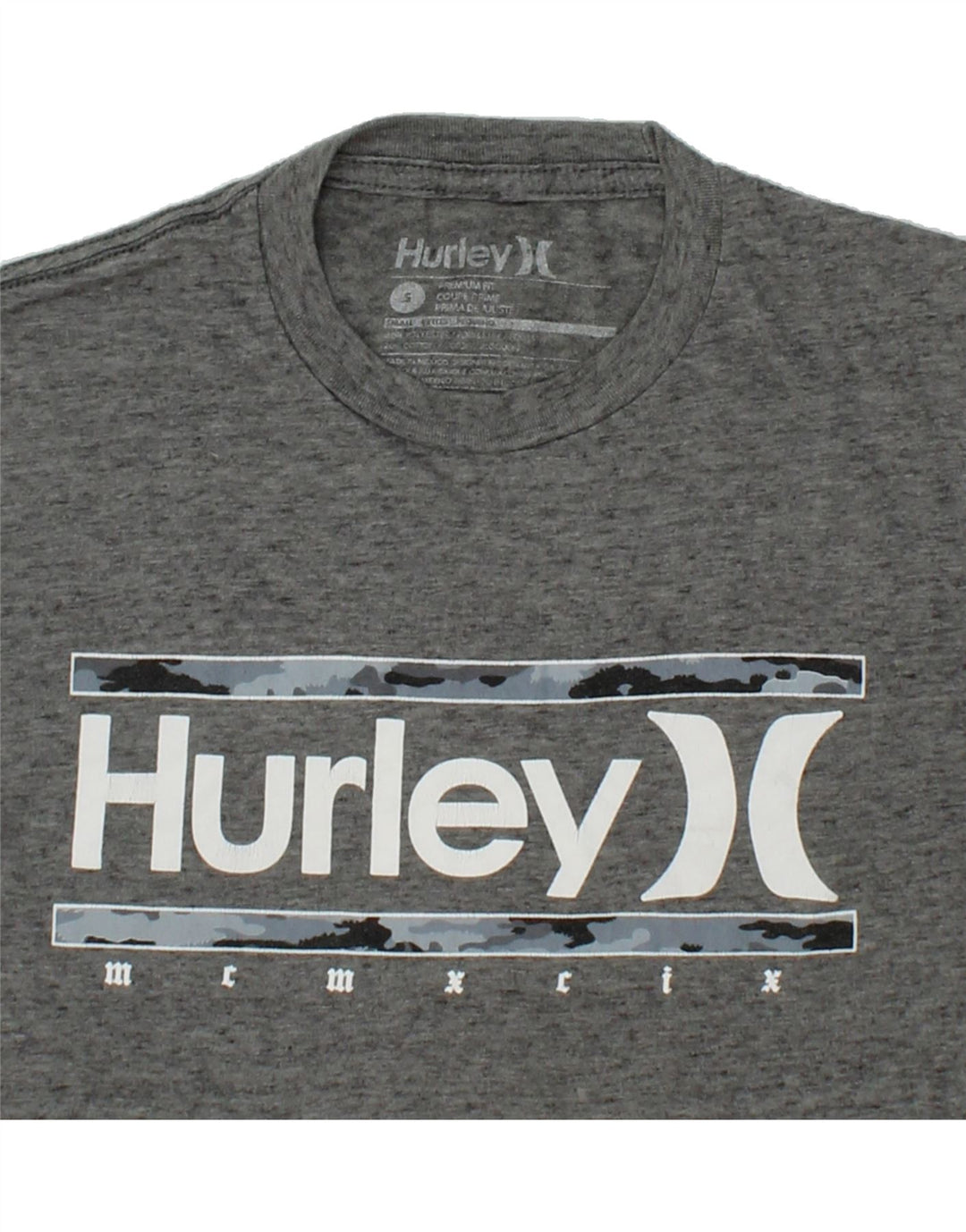 HURLEY Mens Premium Fit Graphic T-Shirt Top Small Grey Flecked Polyester Vintage Hurley and Second-Hand Hurley from Messina Hembry 