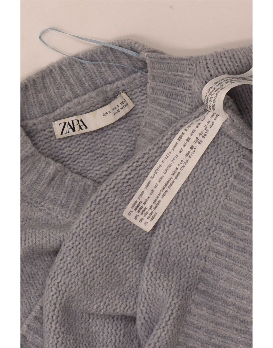 Pulover supradimensionat pentru femei Zara, cu gât crew, UK 10, poliester albastru mic