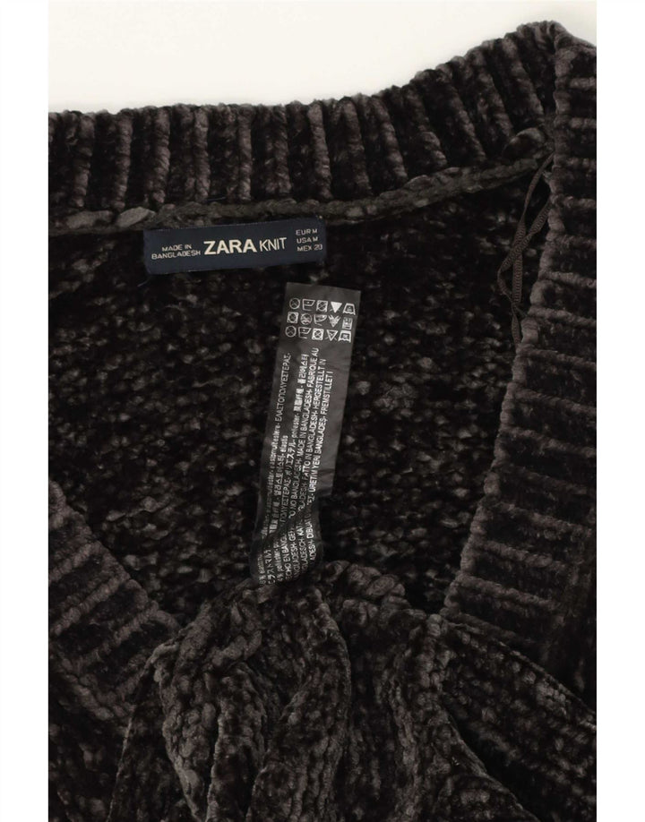 Pulover pentru femeie Zara supradimensionat cu mâneci 3/4 cu decolteu în V, UK 14, gri mediu