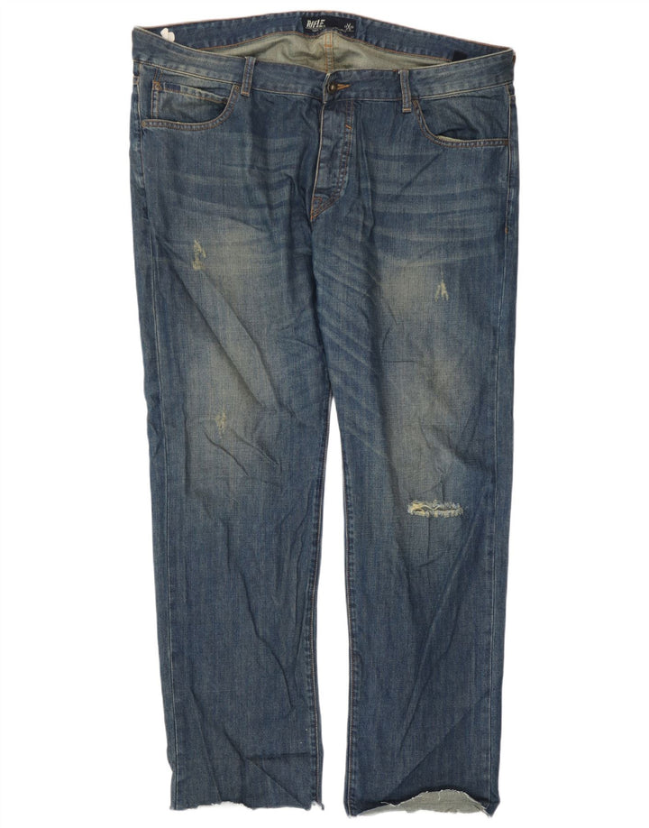 Rifle Blugi Distressed drepte pentru bărbați W42 L31 Bumbac albastru
