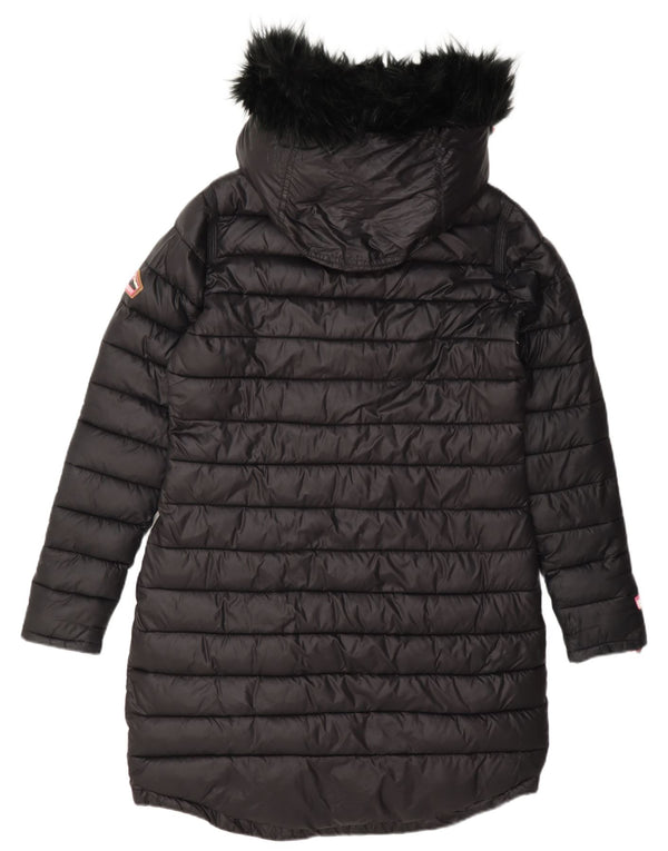 Palton căptușit cu glugă Superdry pentru femei UK 12 Medium Black Nylon
