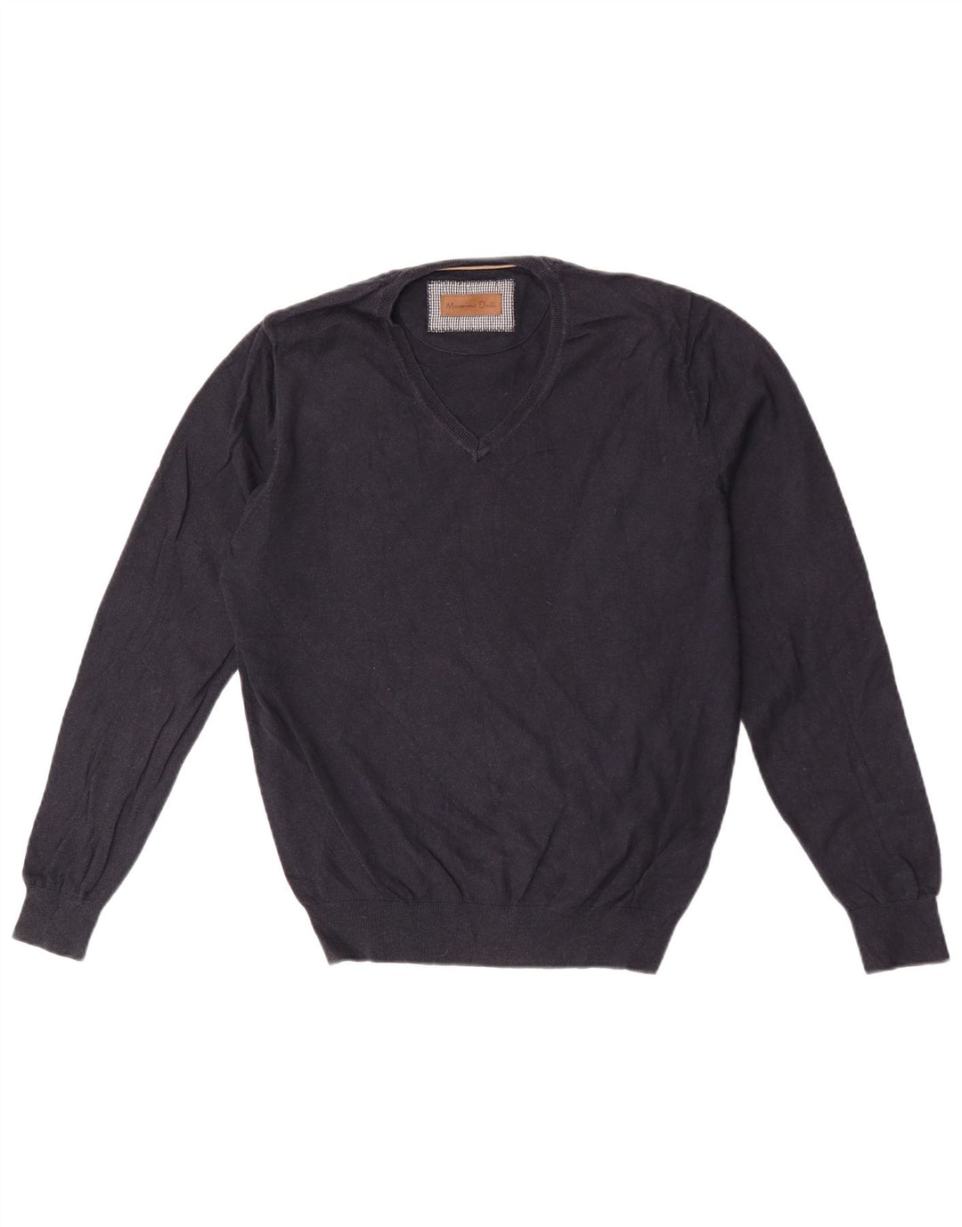 Pulover Massimo Dutti pentru bărbați, cu decolteu în V, bumbac mediu albastru bleumarin