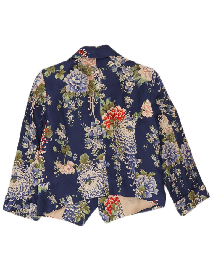 Jachetă Zara pentru femei Crop 1 Button Blazer UK 14 Medium Bleumarin Floral