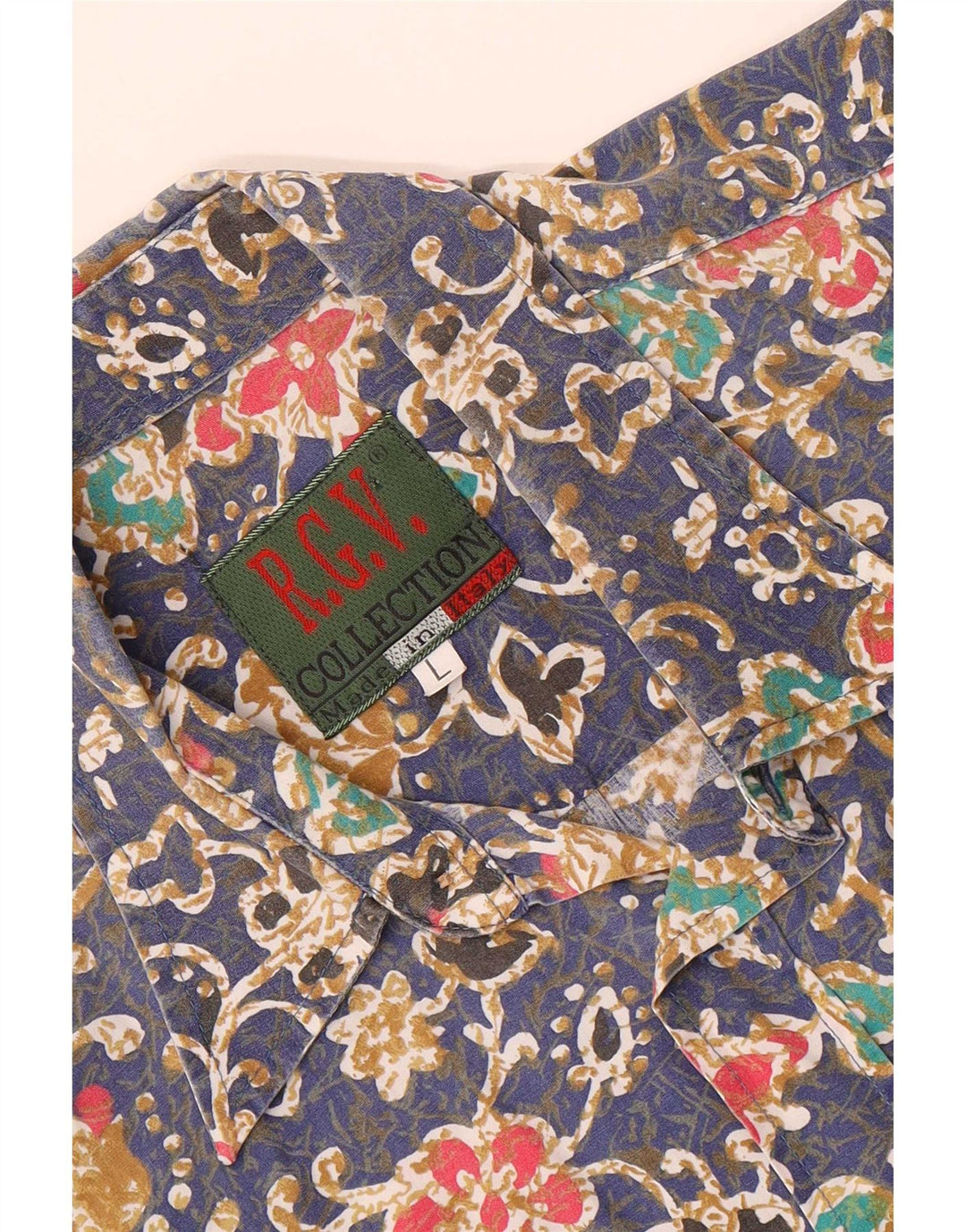 Cămașă vintage pentru bărbați cu mânecă scurtă, mare, albastră, florală