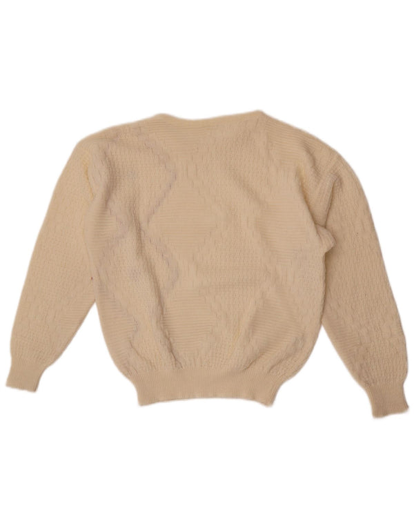 Pulover vintage pentru femei cu gât de barcă UK 14 Medium Off White