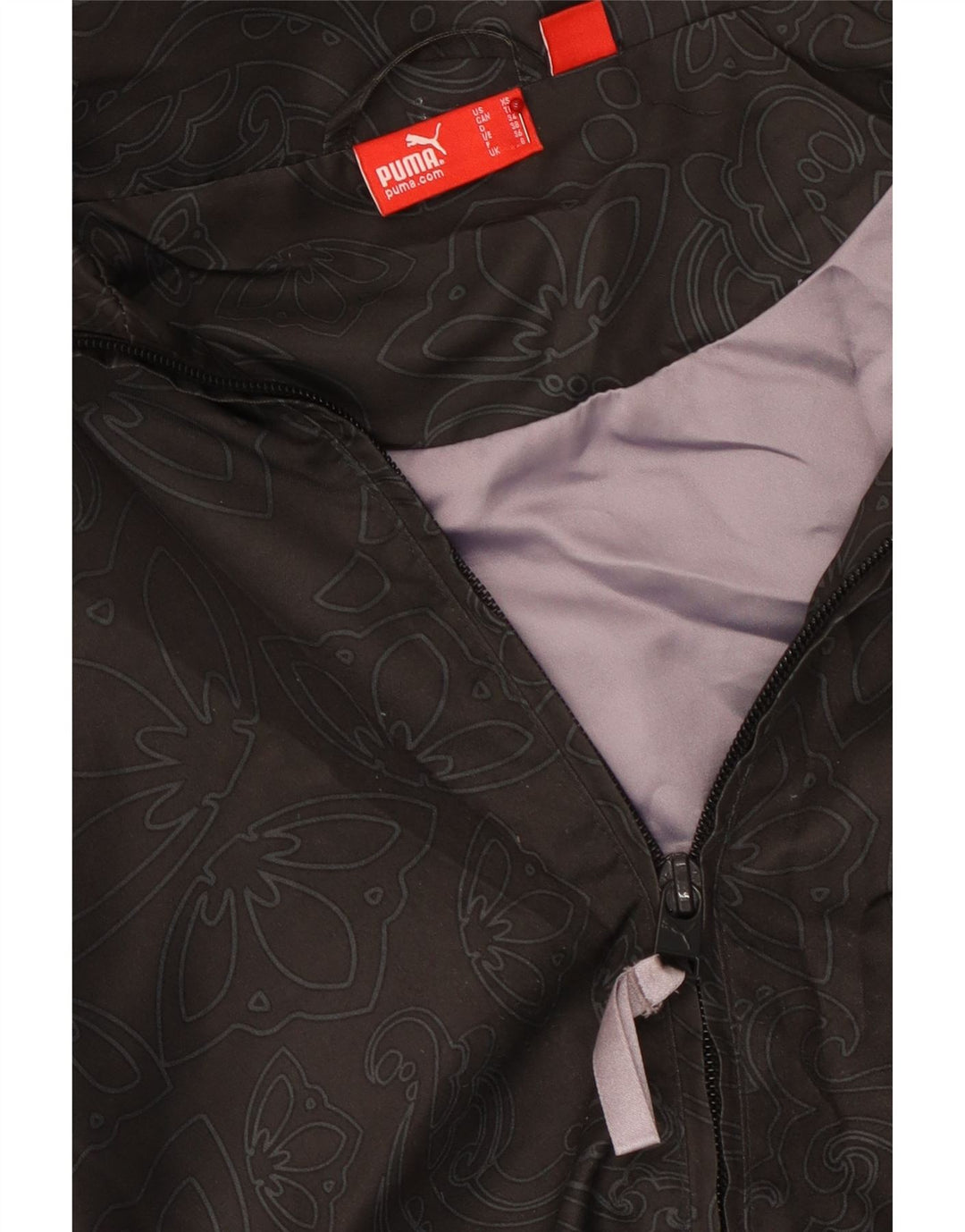PUMA Womens Loose Fit Rain Jacket UK 8 Small Black Paisley Vintage Puma and Second-Hand Puma from Messina Hembry 