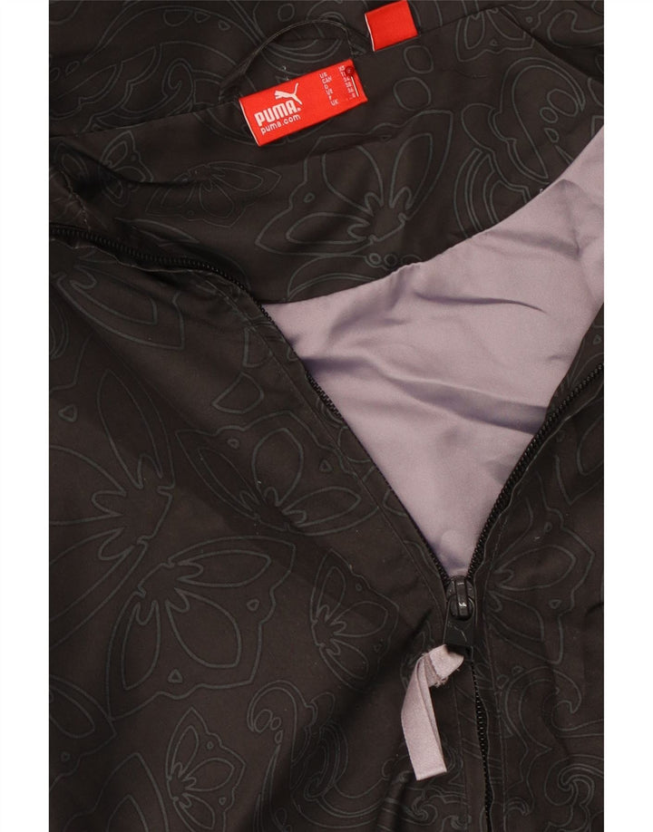 PUMA Womens Loose Fit Rain Jacket UK 8 Small Black Paisley Vintage Puma and Second-Hand Puma from Messina Hembry 