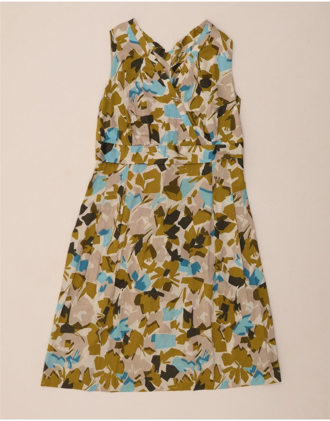 VINTAGE Rochie A-Line Fără mâneci cu model abstract pentru femei UK 12 verde mediu
