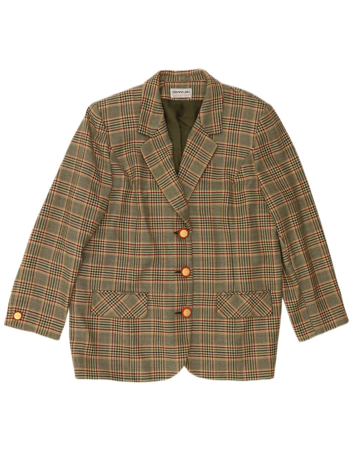 Donna Piu Jachetă Blazer cu 3 nasturi pentru femei UK 20 2XL Lână verde Houndstooth