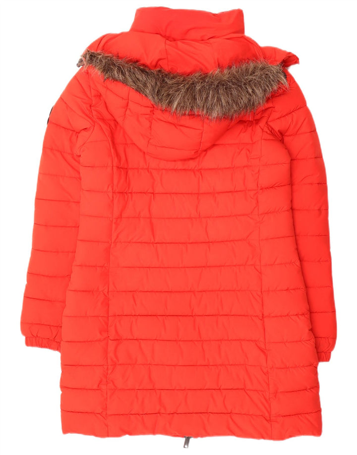 Palton căptușit cu glugă Superdry pentru femei UK 8 Poliester roșu mic
