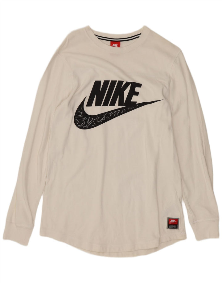 Top grafic Nike cu mânecă lungă pentru bărbați, bumbac alb mediu