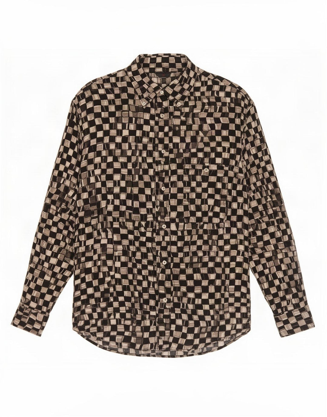 Cămașă Vintage bărbați Mic Negru Geometric Viscoză