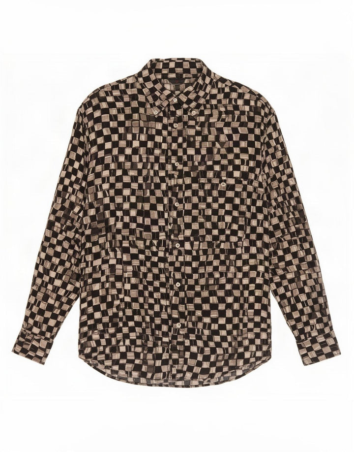 Cămașă Vintage bărbați Mic Negru Geometric Viscoză