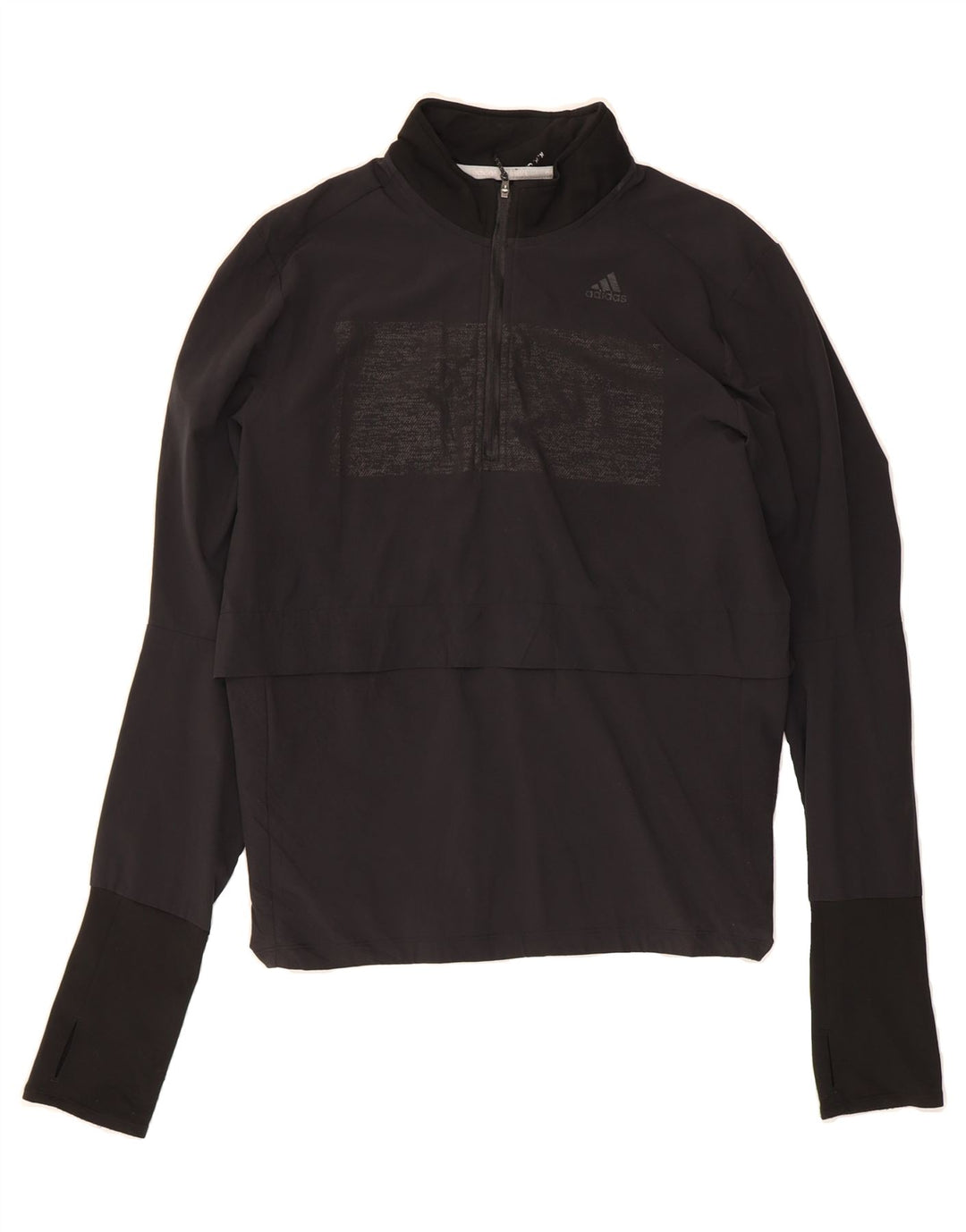 ADIDAS Womens Graphic Zip Neck Pullover Tracksuit Top UK 16/18 Large Black Vintage Adidas and Second-Hand Adidas from Messina Hembry 