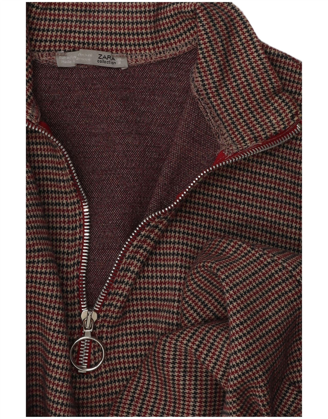Rochie schimbătoare cu mânecă lungă pentru femei Zara UK 12 Maro Mediu Houndstooth