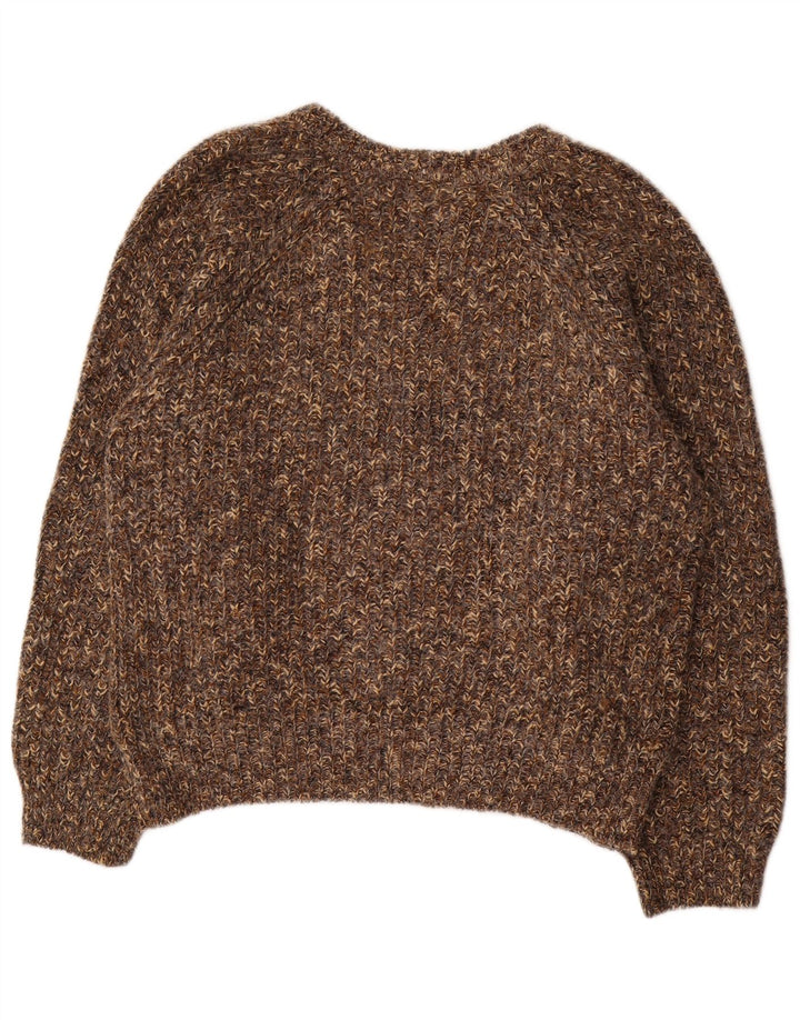 VINTAGE Pulover supradimensionat pentru femei cu decolteu în V UK 18 XL maro cu pete