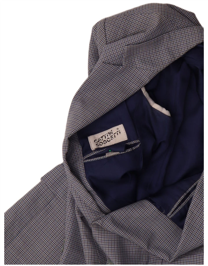 Jachetă pentru bărbați VINTAGE cu 2 nasturi IT 50 Lână mare cu carouri albastre