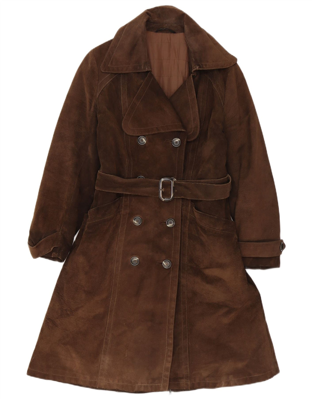 Palton dublu din piele intoarsa de dama vintage IT 40 maro mic