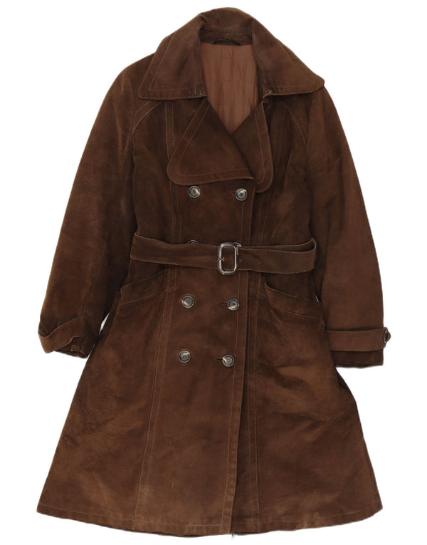 Palton dublu din piele intoarsa de dama vintage IT 40 maro mic