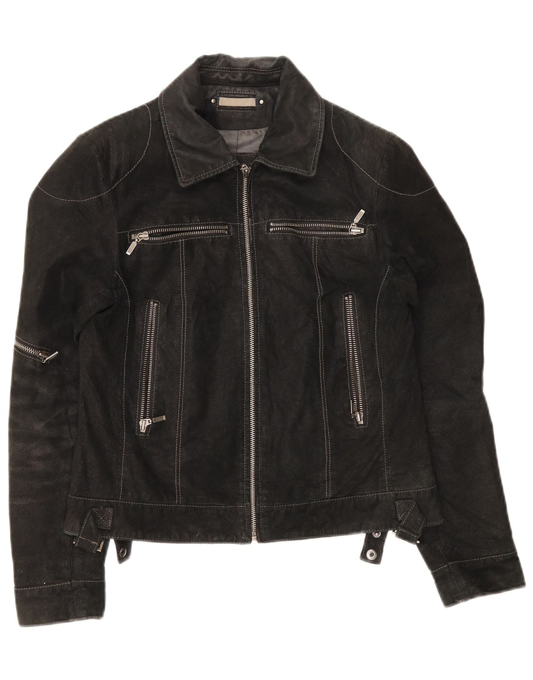Jachetă vintage de piele intoarsa pentru femei UK 10 Mica, neagra