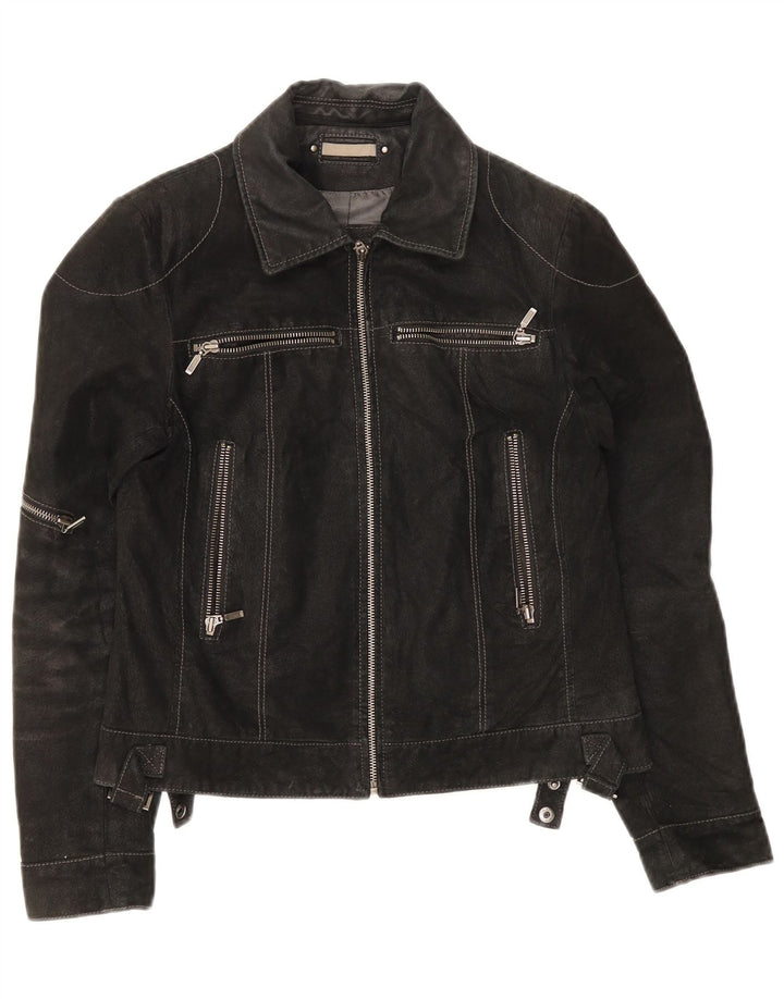 Jachetă vintage de piele intoarsa pentru femei UK 10 Mica, neagra