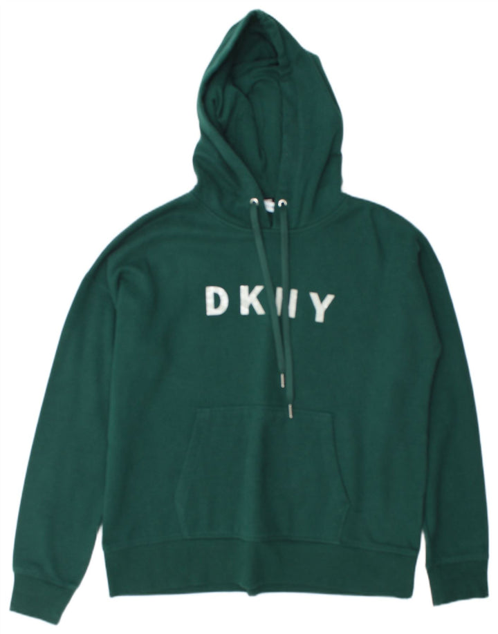 Pulover Dkny pentru bărbați cu glugă grafică, bumbac verde mediu