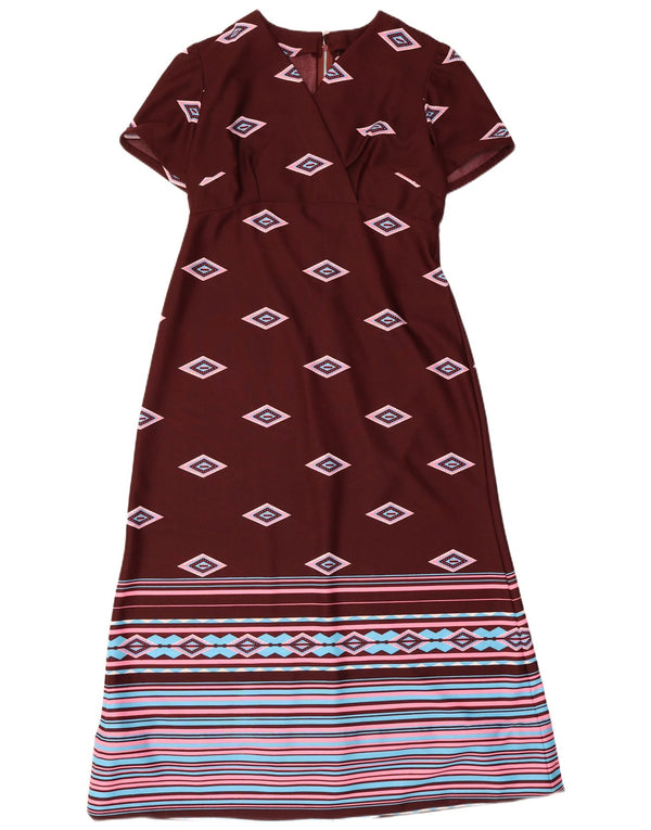 Rochie maxi vintage pentru femei UK 10 Small Burgundy Geometric