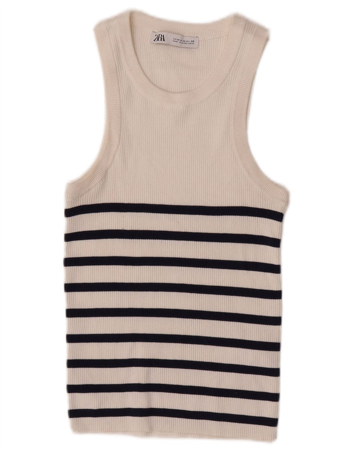 Top cu vestă pentru femei Zara UK 12 Medium White Striped Viscose