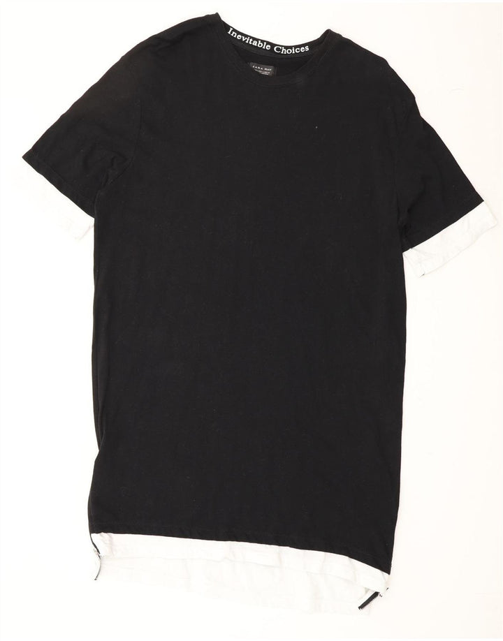 ZARA Mens T-Shirt Top Large Black Colourblock Cotton Vintage Zara and Second-Hand Zara from Messina Hembry 