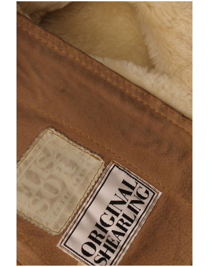 Jachetă vintage din shearling cu glugă pentru femei EU 44 XL bej shearling