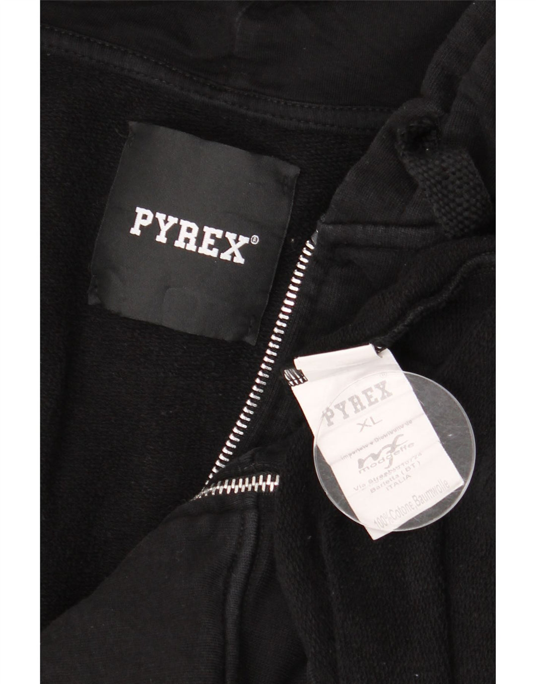 Pyrex Pulover cu capota cu fermoar grafic pentru bărbați, bumbac XL, negru