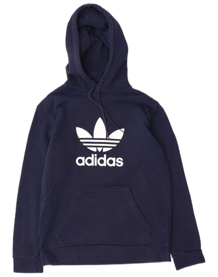 Pulover cu glugă cu grafic pentru bărbați Adidas, bumbac mediu albastru bleumarin