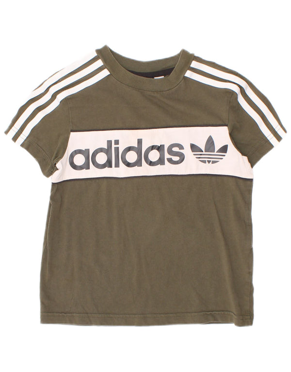 Tricou grafic Adidas pentru băieți Top 5-6 ani Kaki Bumbac color bloc