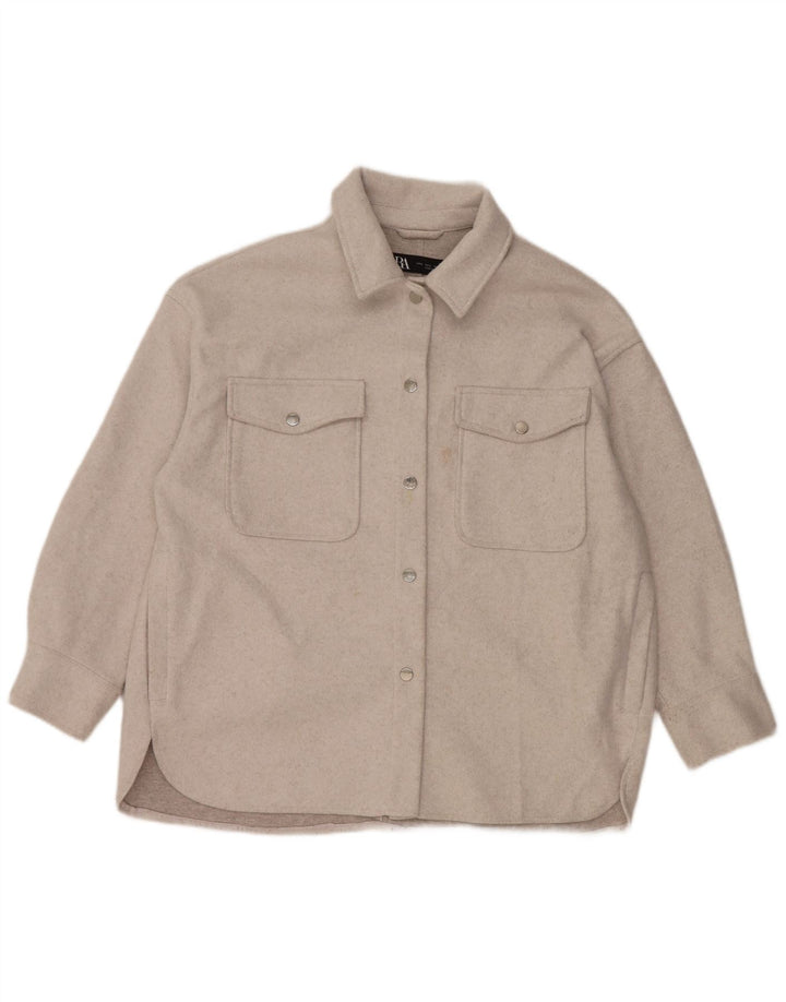 Cămașă oversize din lână pentru femei Zara UK 16, mare, gri, poliester