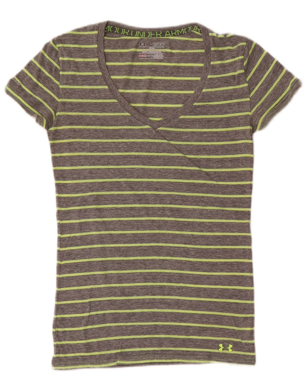 Tricou Under Armour pentru femei Heat Gear, UK 4 XS, bumbac cu dungi gri