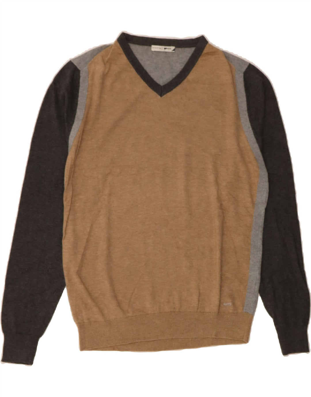 GAS Mens V-Neck Jumper Sweater Medium Brown Colourblock Cotton Vintage Gas and Second-Hand Gas from Messina Hembry 