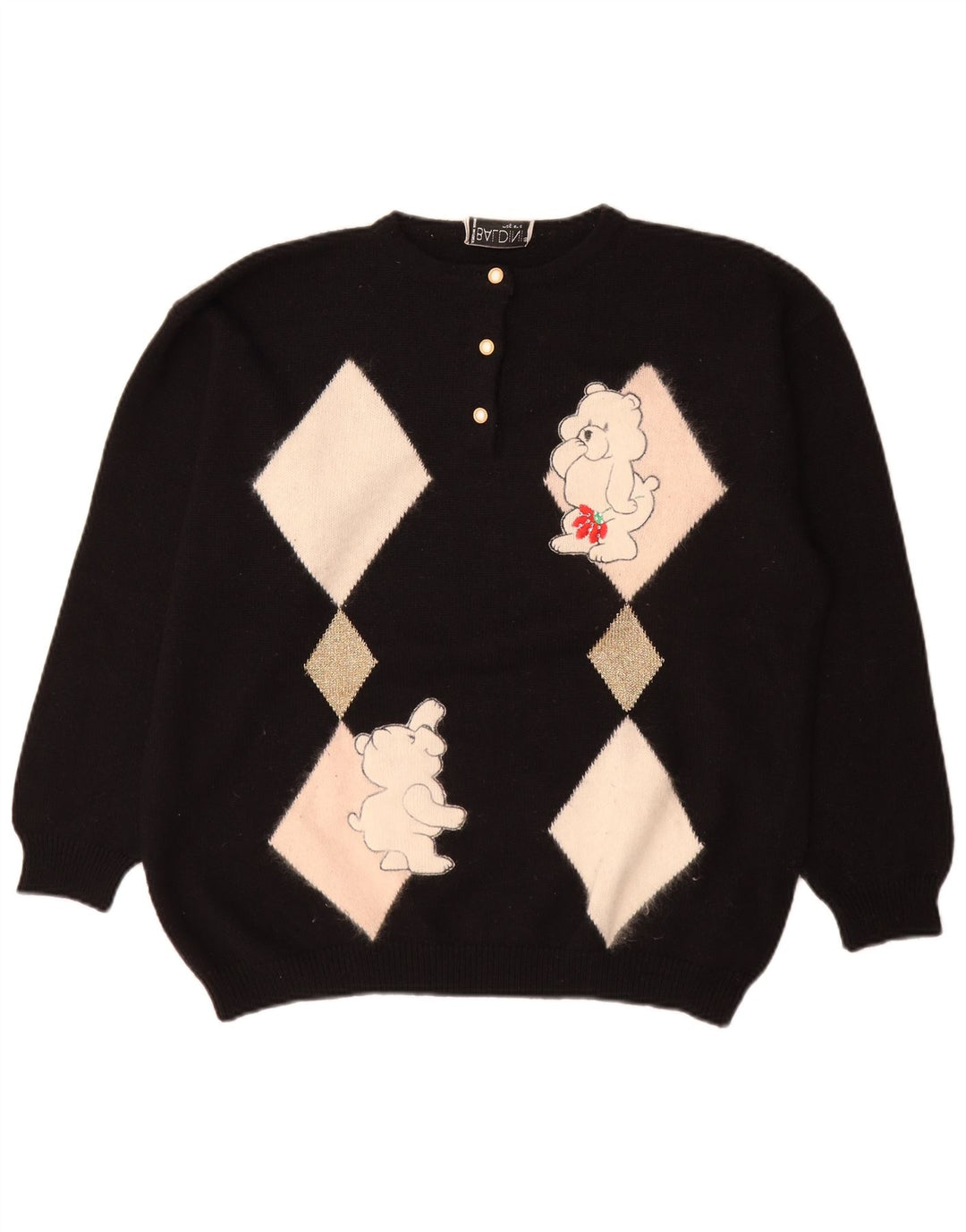 Pulover Baldini pentru femei cu gât cu nasturi, UK 16, mare, negru Argyle/Diamond