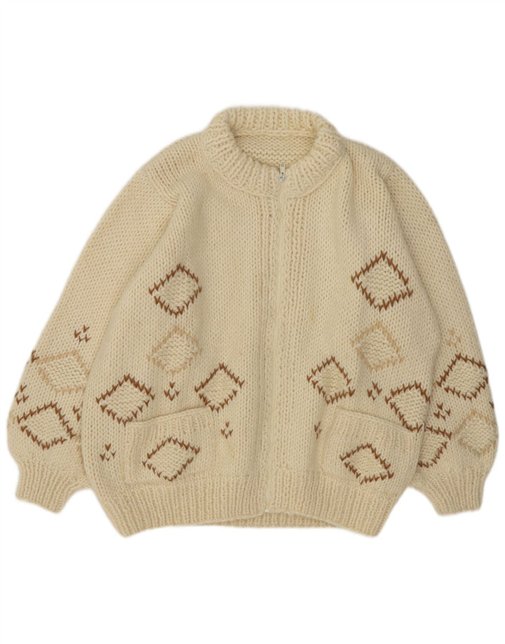 Pulover Cardigan Vintage pentru bărbați XL alb catifelat Argyle/Diamond