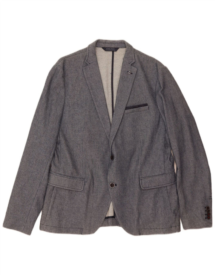 Blazer pentru bărbați Zara cu 2 nasturi EU 54 XL Albastru Poliester geometric