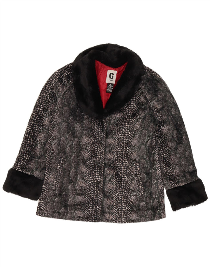 Jachetă de blană artificială Guess pentru femei UK 14, gri mediu, poliester cu imprimeu animal