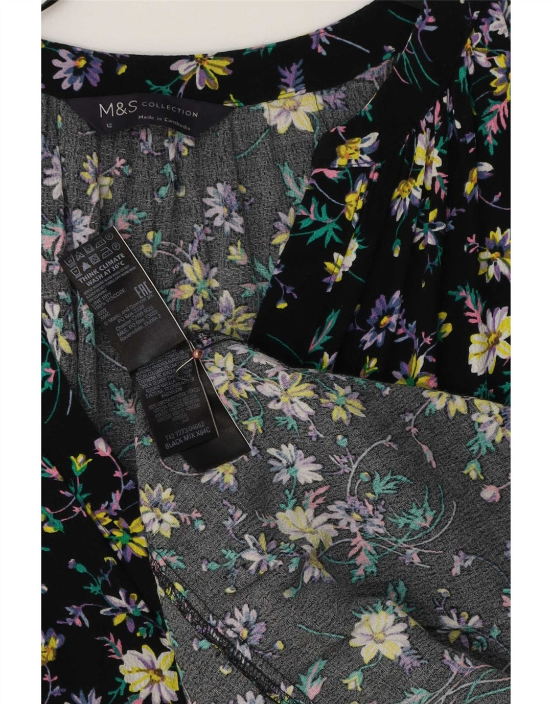 Rochie Maxi pentru femei Marks & Spencer UK 12 Medium Black Floral Viscose