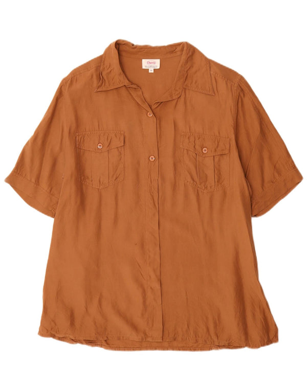 Bluză cămașă cu mânecă scurtă pentru femei cherie IT 48 XL Mătase maro