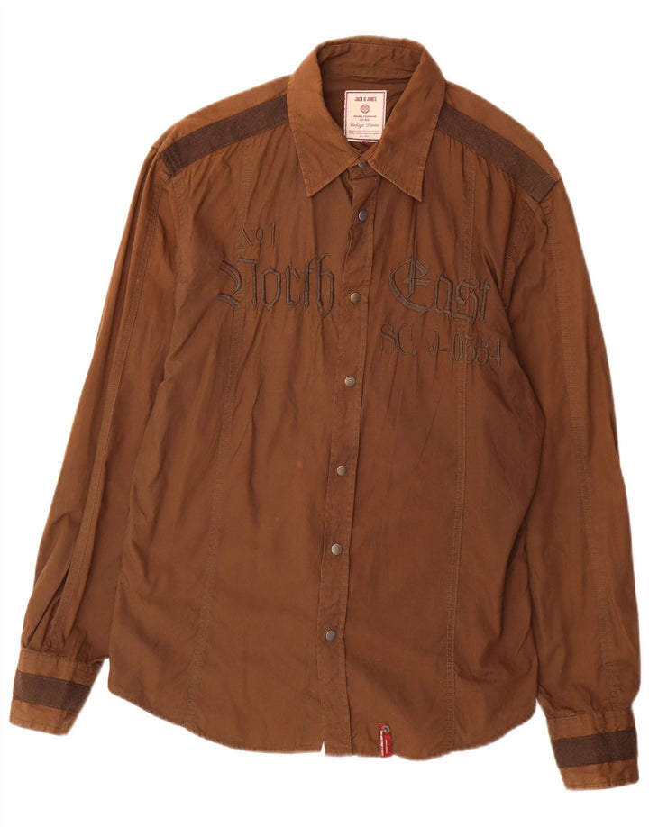 Cămașă cu grafică Jack & Jones pentru bărbați, bumbac maro mare