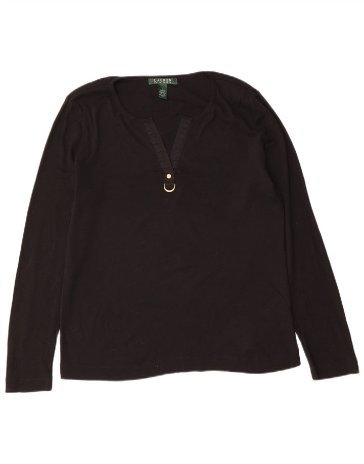Top pentru femei RALPH LAUREN cu mânecă lungă UK 16 mare bumbac negru